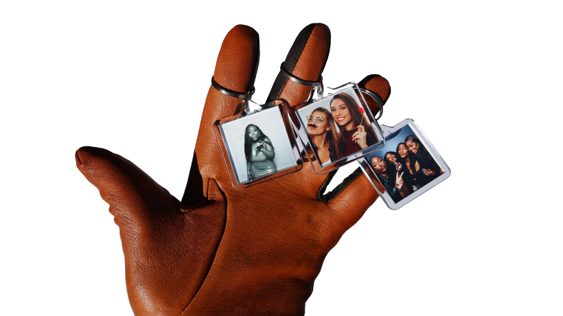 Keychain with a custom event print sealed inside durable acrylic
