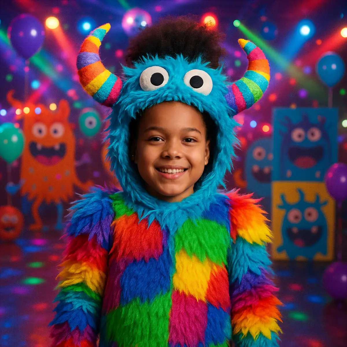 Child transformed into a colorful little monster