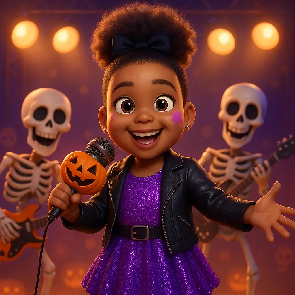 Child transformed into an animated Halloween pop star